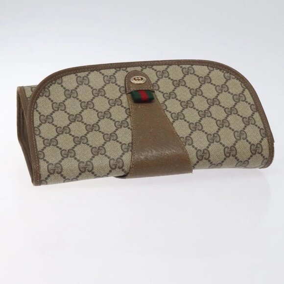 GUCCI GG Supreme Web Sherry Line Clutch Bag PVC Beige Gold - Picture 7 of 16